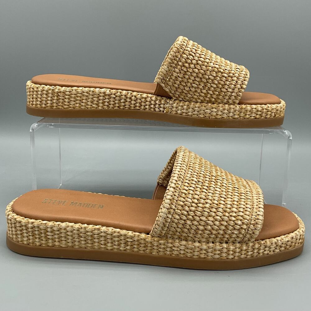NEW Steve Madden Women’s Boardwalk Woven Sandals Natural Raffia Size 9.5